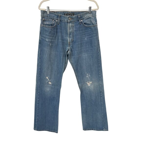 Levis 527 Low Boot Cut Jeans Size 34x34 Distressed Blue Light Wash Western Ranch - Picture 1 of 9
